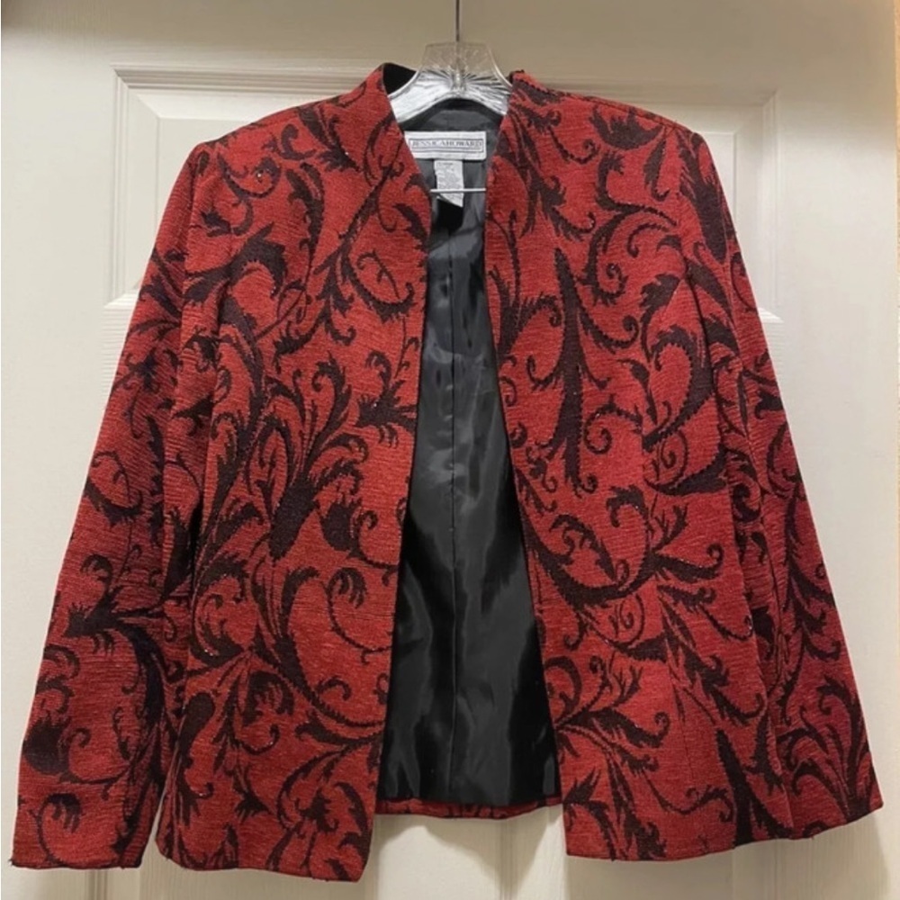 Vintage Jessica Howard Tapestry Brocade Jacket Red Black Size 10